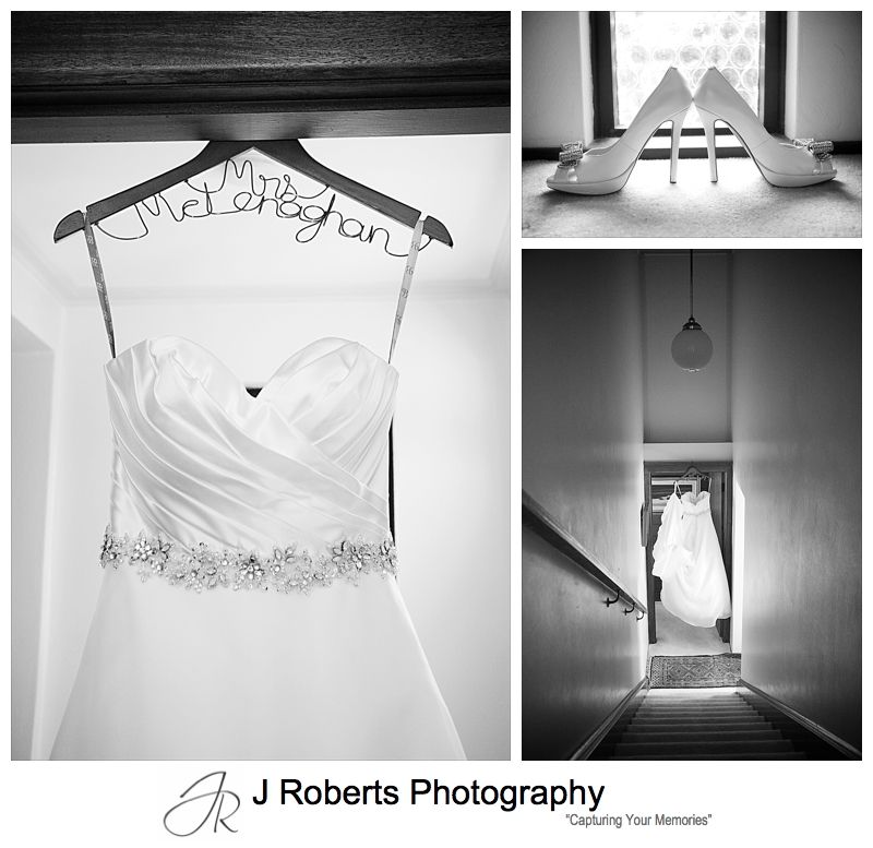 Wedding dress, Mrs Coathanger and shoes - wedding photography sydney